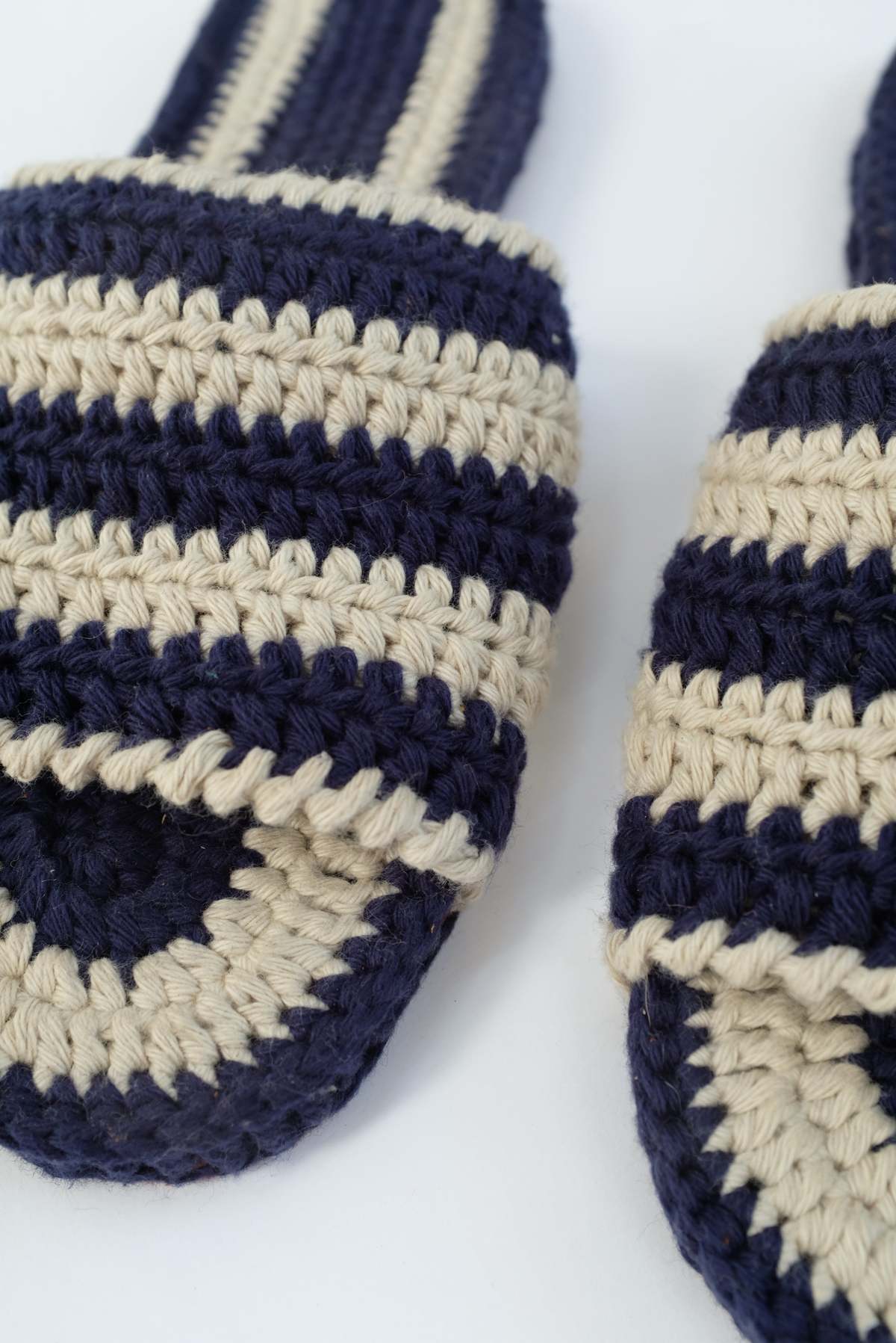PRA CROCHET SLIPPERS NAVY LINEN FABRIC
