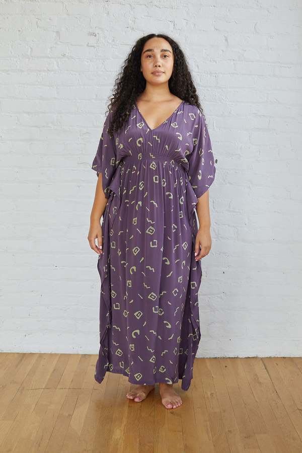 RUJUTA SHETH Summer Kaftan Dress - Aztec Mauve Block Print | Garmentory