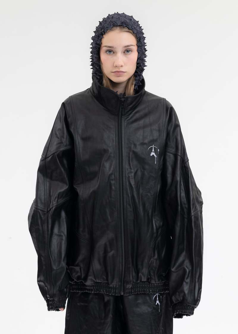 Doublet WRINKLE LEATHER TRACK JACKET - BLACK | Garmentory