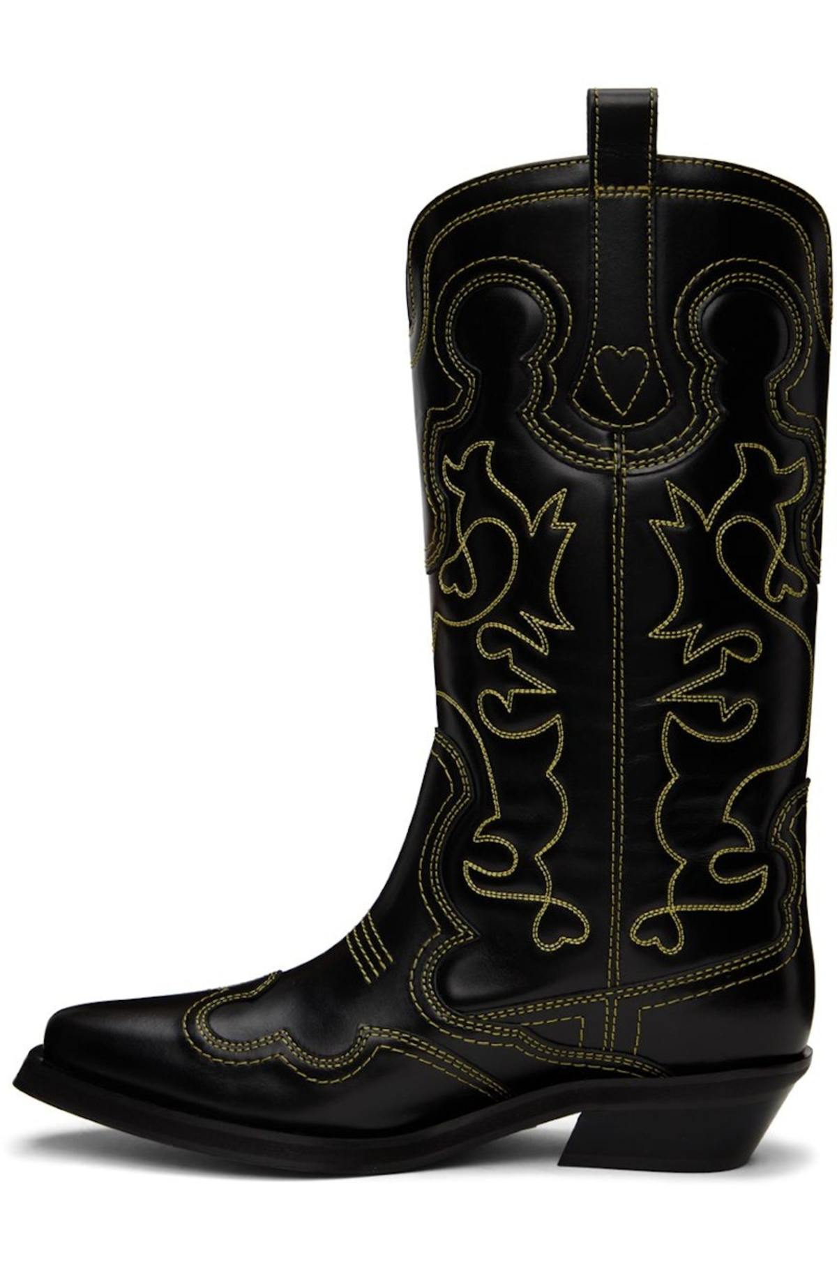 BLACK EMBELLISHED SILK WESTERN BOOTS LENNY main image 0