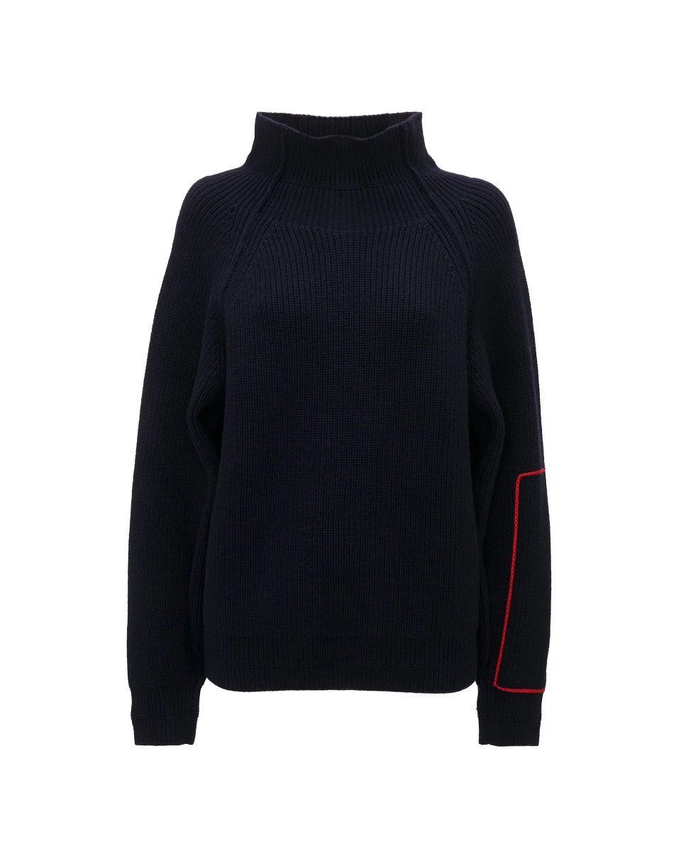 Victoria Beckham Oversized Grey Embroidered Sweater Polo Neck