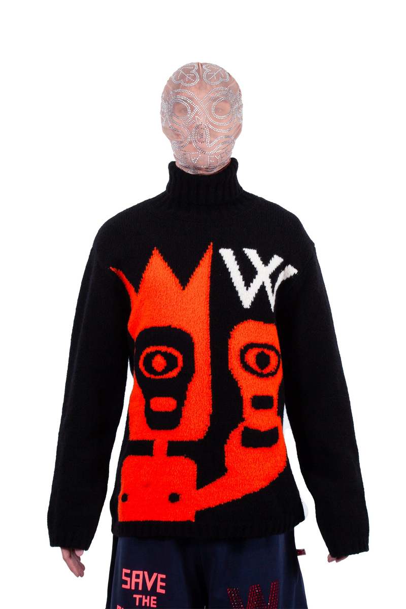 Walter Van Beirendonck ニット　M Walter Van Beirendonck 90s W&LT Green & Orange Lightning