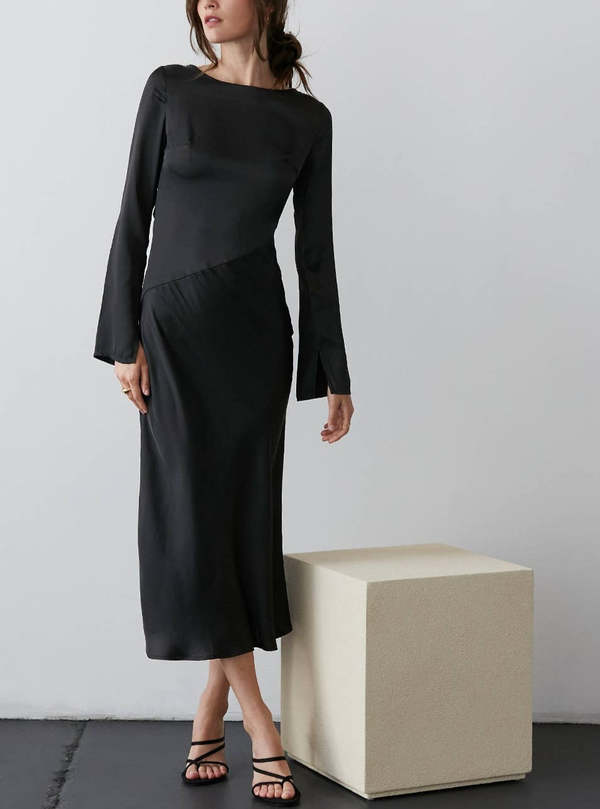 Crescent Satin Lace Back Maxi Dress - Black | Garmentory