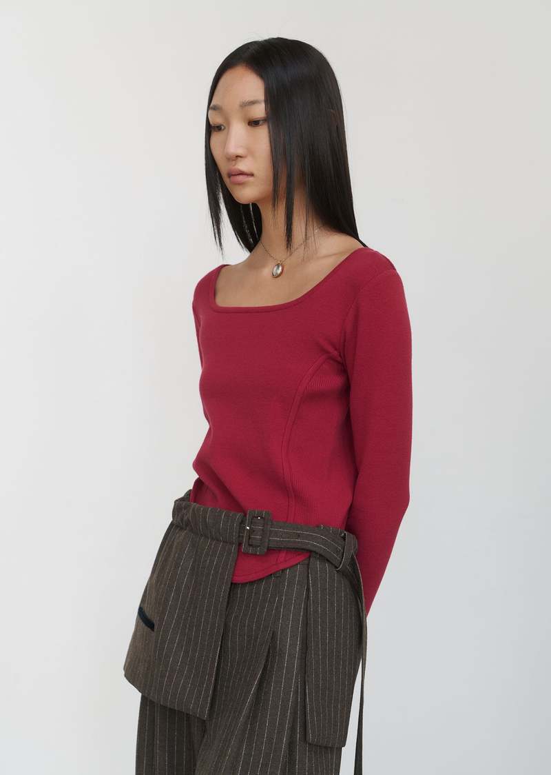 AMOMENTO SQUARE NECK CORSET TOP - Black/Red | Garmentory