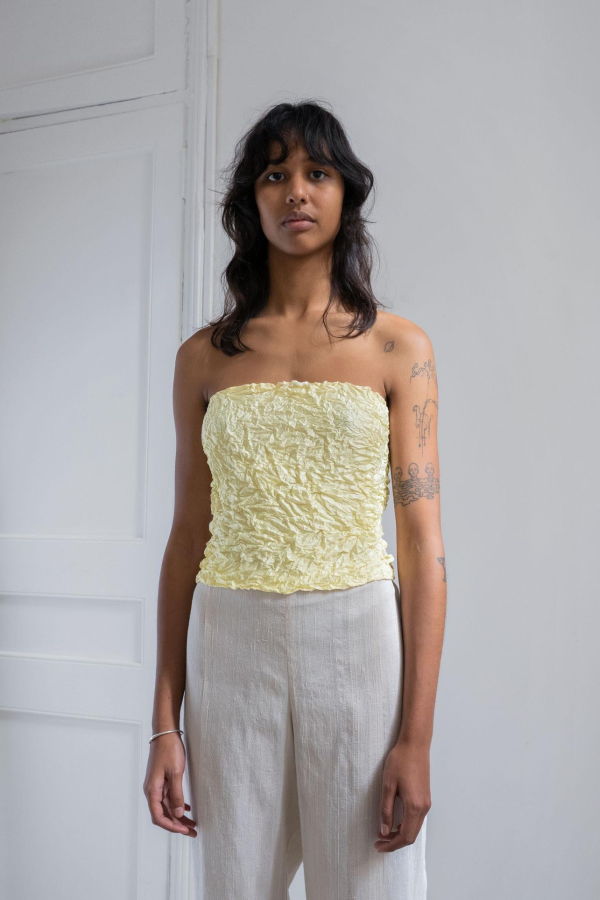 AZUR Crumpled Silk Bustier - Reseda