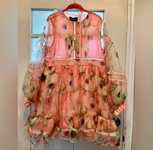 cynthia rowley poppy organza dress CYNTHIA ROWLEY Poppy Organza Skirt Tiered Ruffle Floral Pink