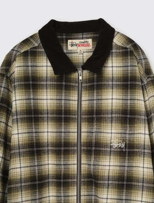 Stussy Frank Plaid Zip Shirt - Taupe | Garmentory