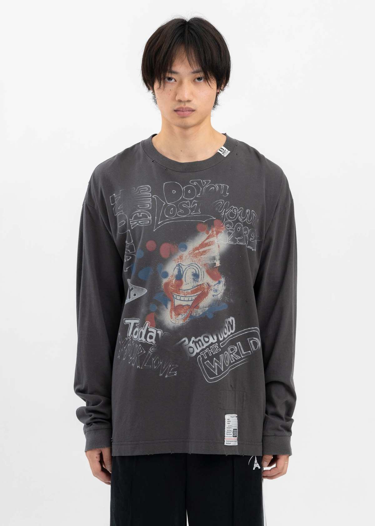 Mihara Yasuhiro Clown Distressed Long Sleeves Tee - Black | Garmentory