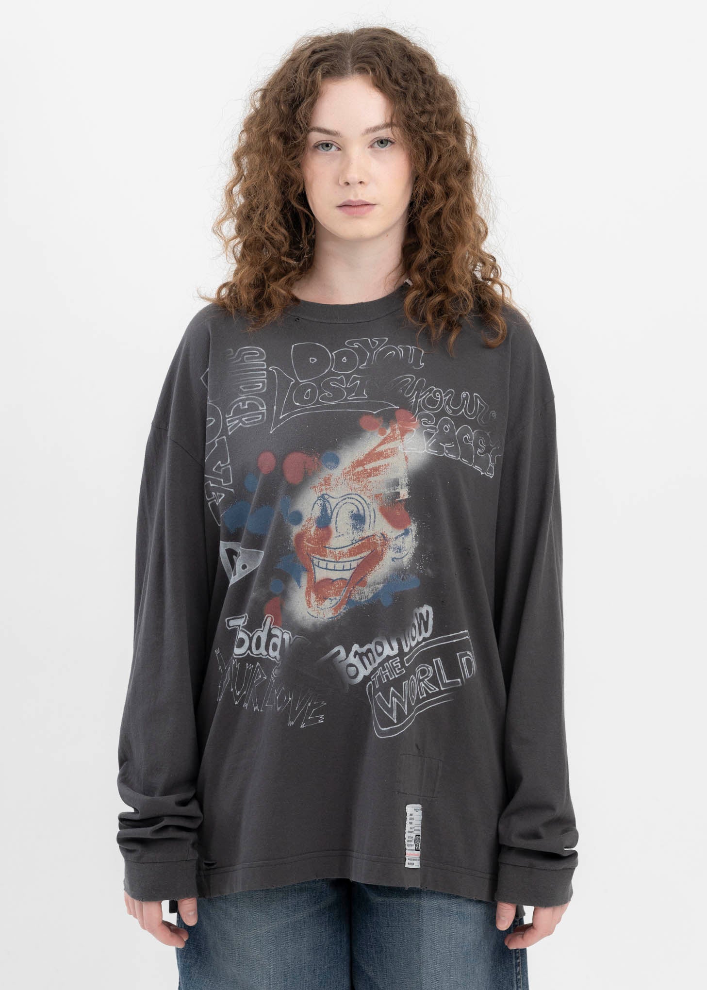Mihara Yasuhiro Clown Distressed Long Sleeves Tee - Black | Garmentory
