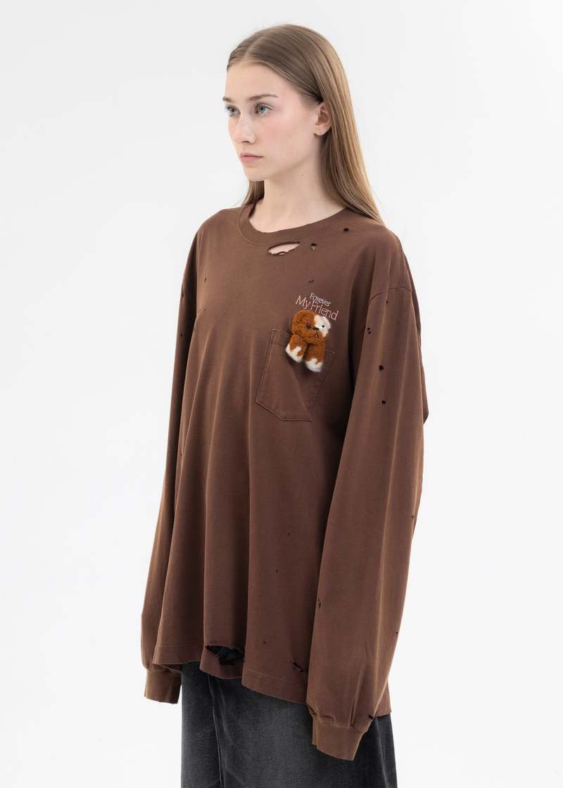 Doublet LONG SLEEVE T-SHIRT WITH MY FRIEND - BROWN | Garmentory