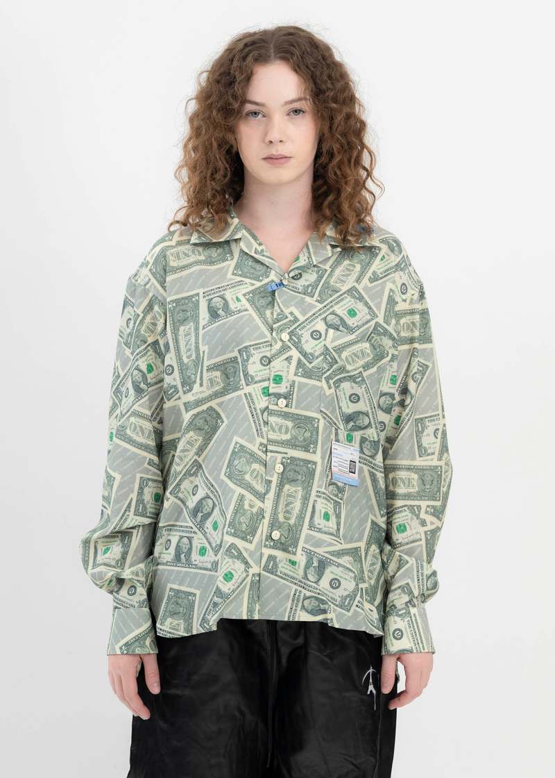Mihara Yasuhiro Dollar Bill Printed Shirts - Green | Garmentory