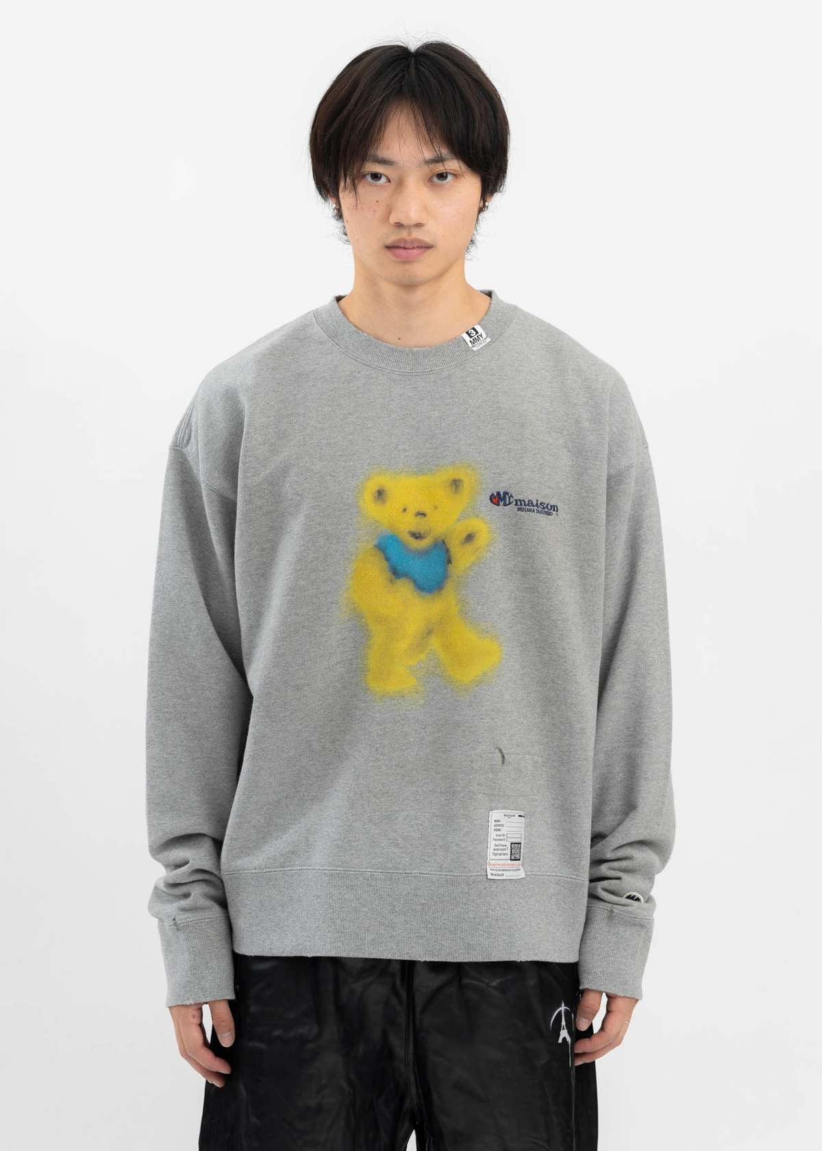 Mihara Yasuhiro Distressed Bear Printed Hoodie - Grey | Garmentory
