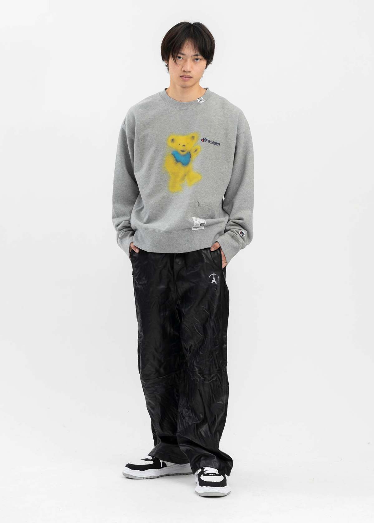 Mihara Yasuhiro Distressed Bear Printed Hoodie - Grey | Garmentory
