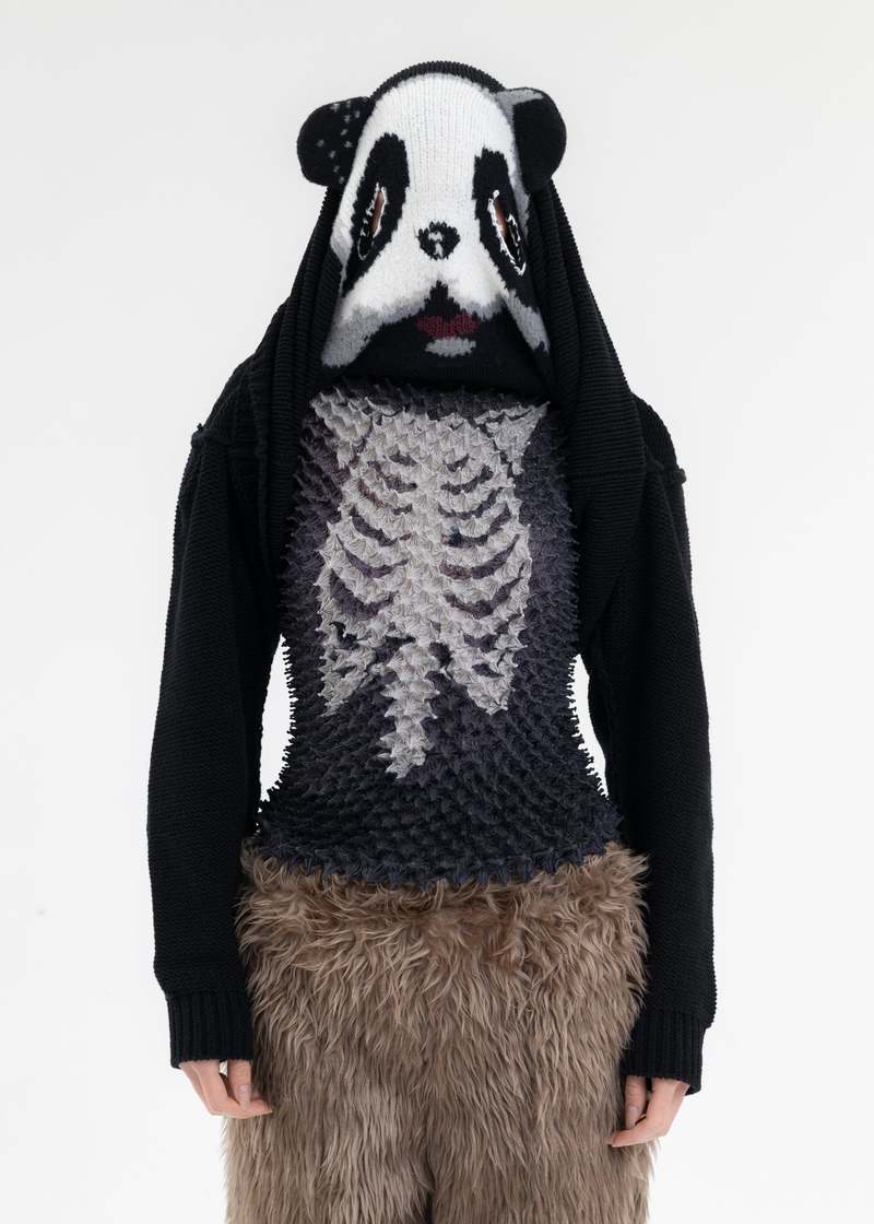 Doublet PANDA HAND-KNITTING JACQUARD PULLOVER - Black 