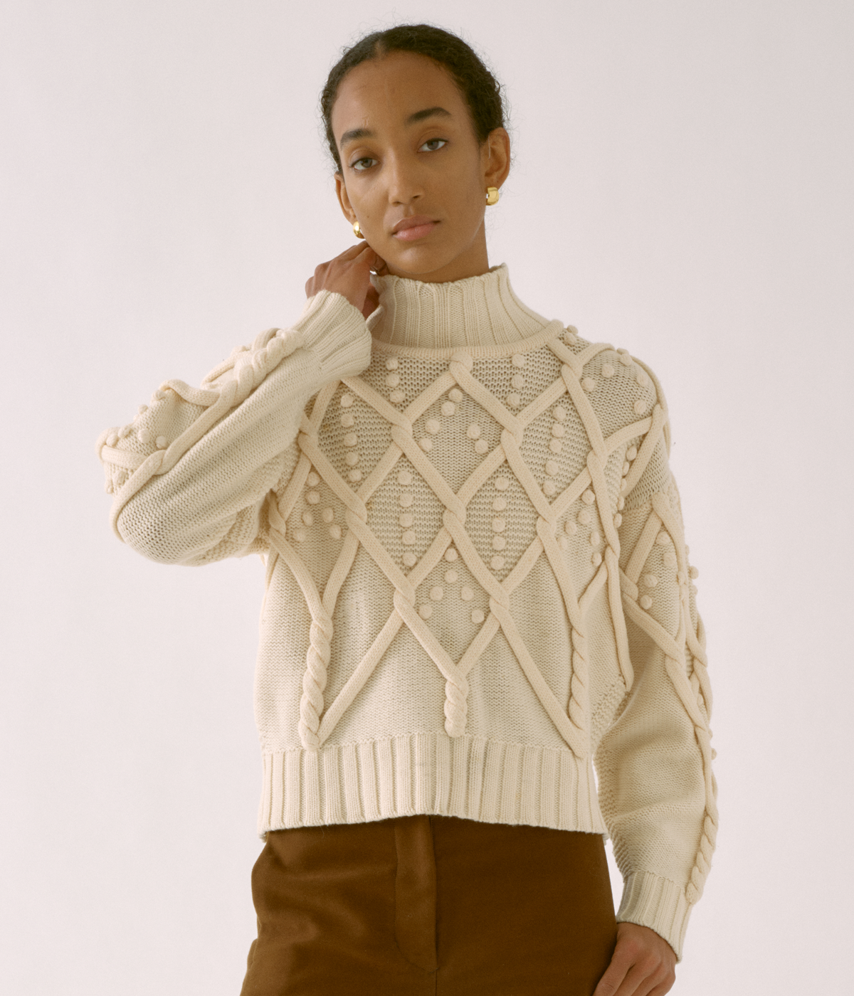SAYAKA DAVIS NEW YORK Pom-Pom Cable Sweater - Ivory - Image 1 of 7