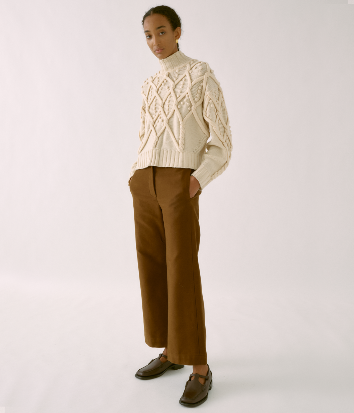 SAYAKA DAVIS NEW YORK Pom-Pom Cable Sweater - Ivory - Image 5 of 7