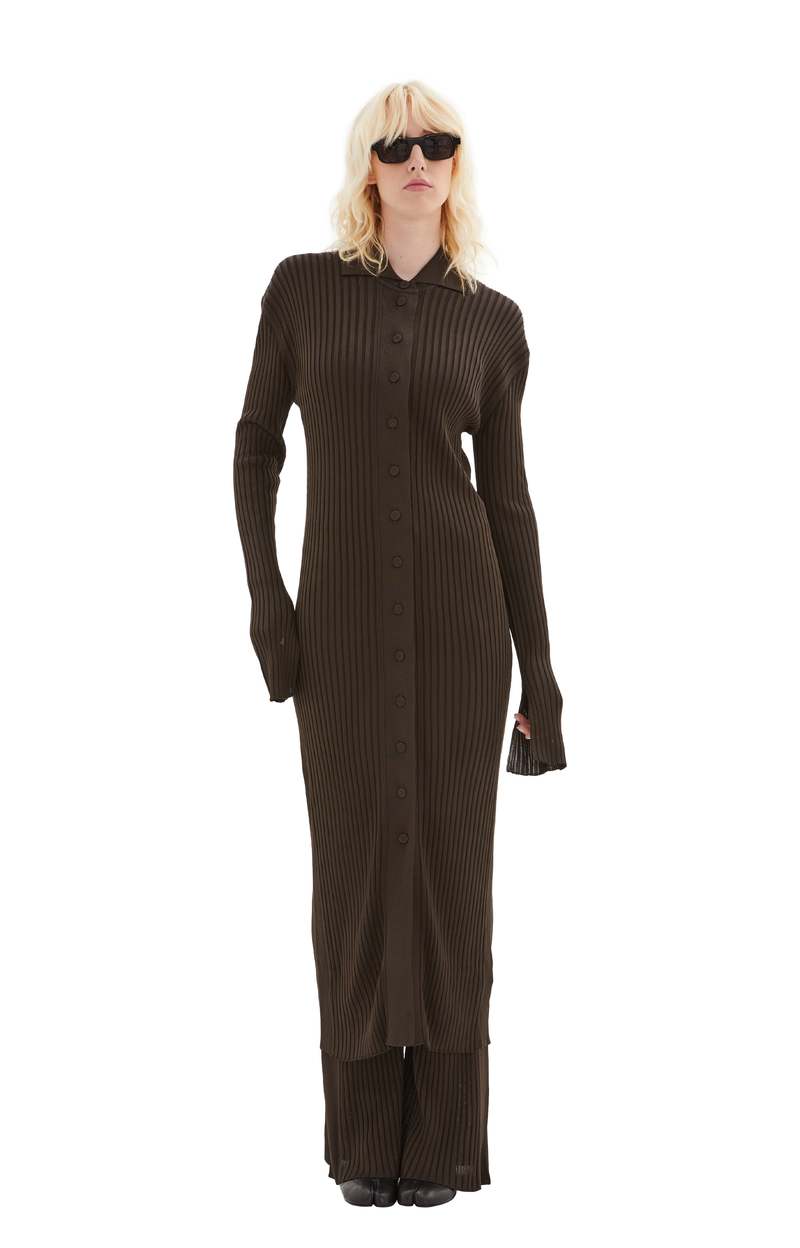 Jil Sander Cardigan Ribbed Dress - Brown | Garmentory