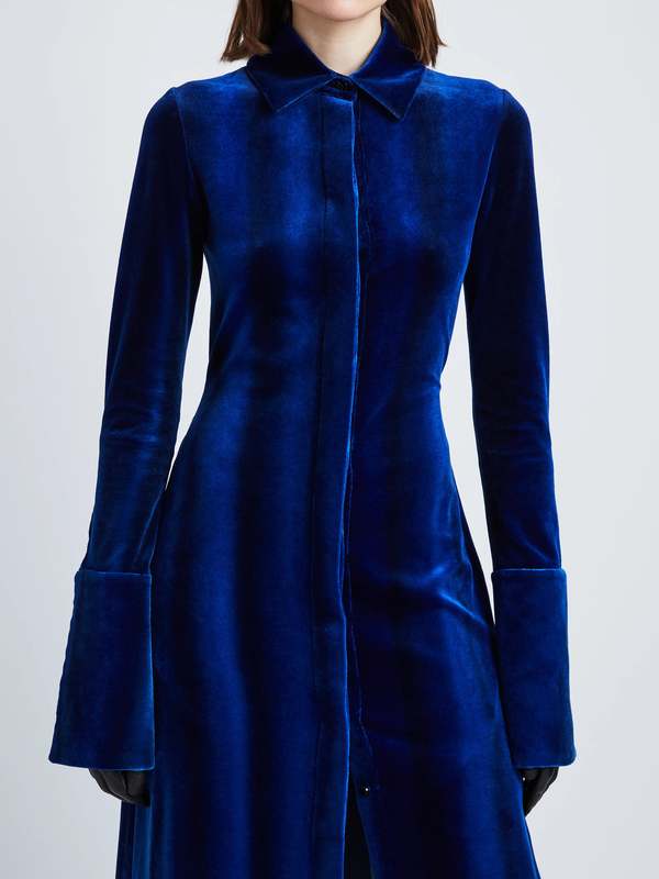 Proenza Schouler Ice Dyed Velvet Shirt Dress - Cobalt Blue | Garmentory