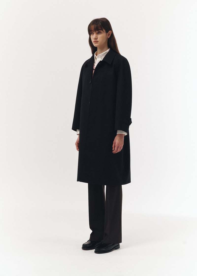 ジャケット・アウター DUNST UNISEX BELTED WOOL MAC COAT BLACK DUNST