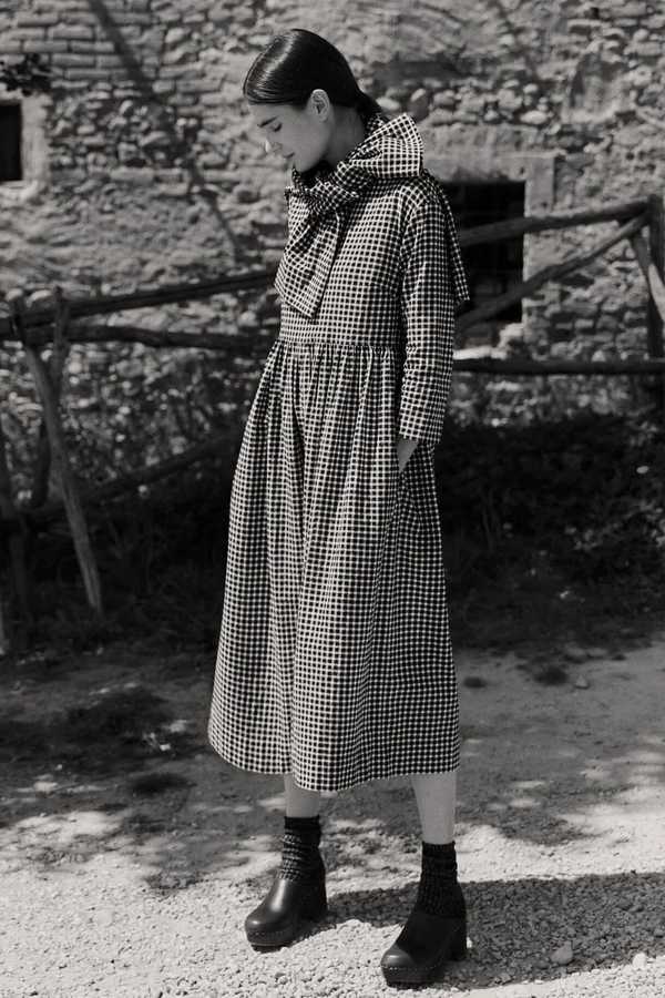 TOAST Boat Neck Cotton Gingham Dress - Charcoal/Natural | Garmentory