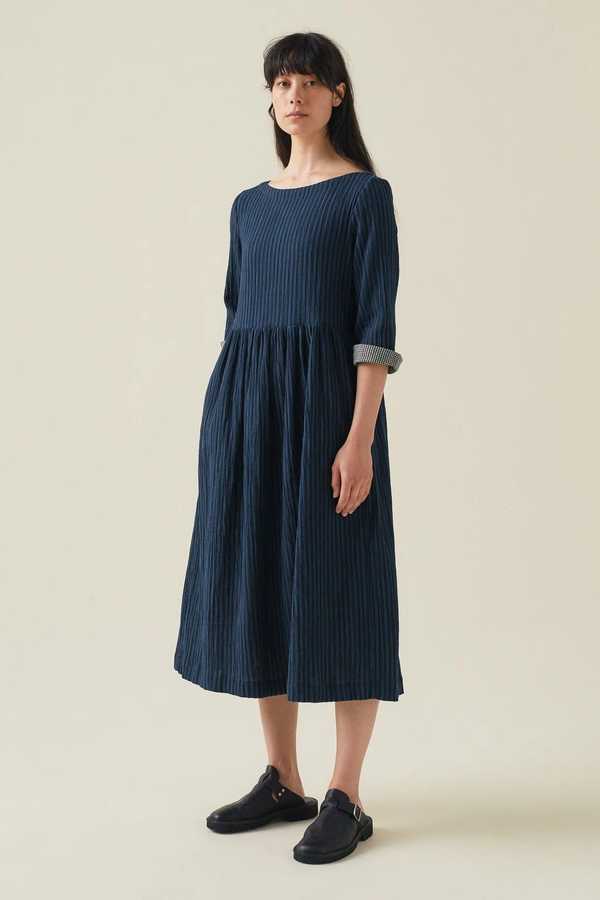 TOAST Freya Stripe Crinkle Cotton Dress Navy Garmentory