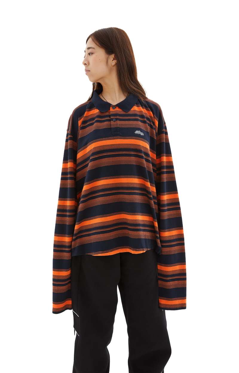 Martine Rose Long Sleeve Pulled Neck Polo - Orange/Navy Martine Rose Long Sleeve Pulled Neck Polo - Orange/Navy