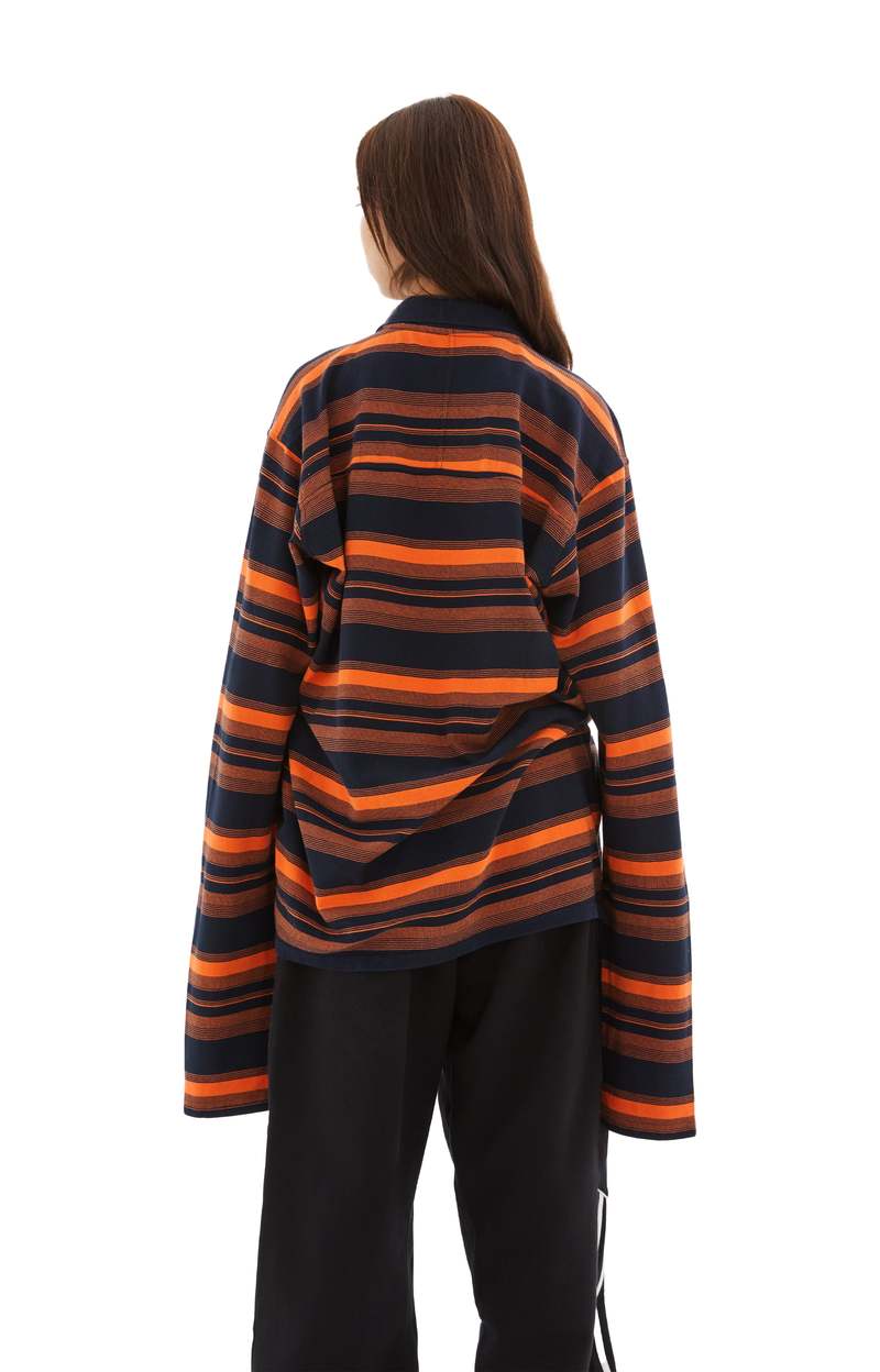 Martine Rose Long Sleeve Pulled Neck Polo - Orange/Navy Martine Rose Long Sleeve Pulled Neck Polo - Orange/Navy