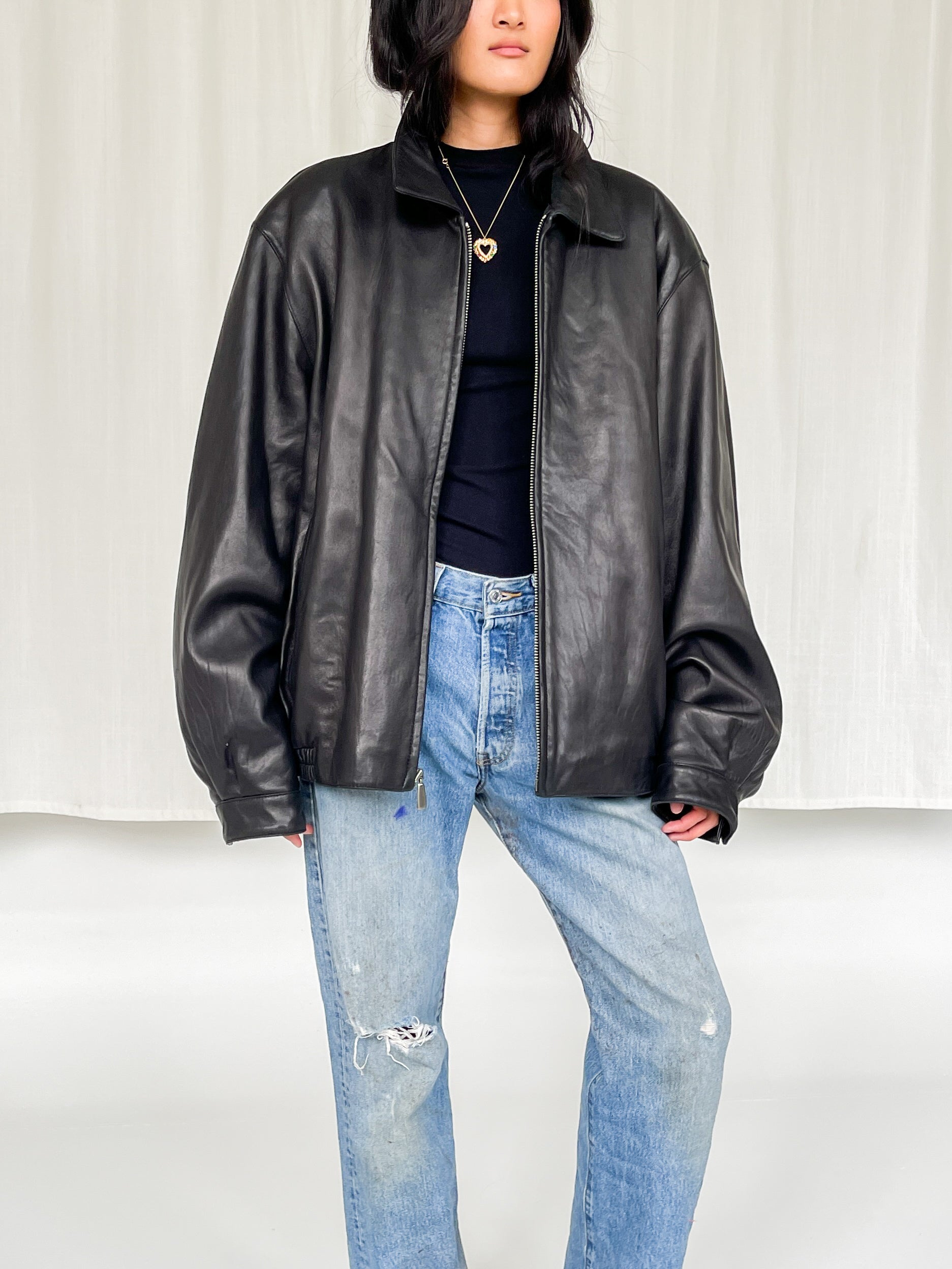 Soft Leather Zip Bomber Jacket - Black | Garmentory