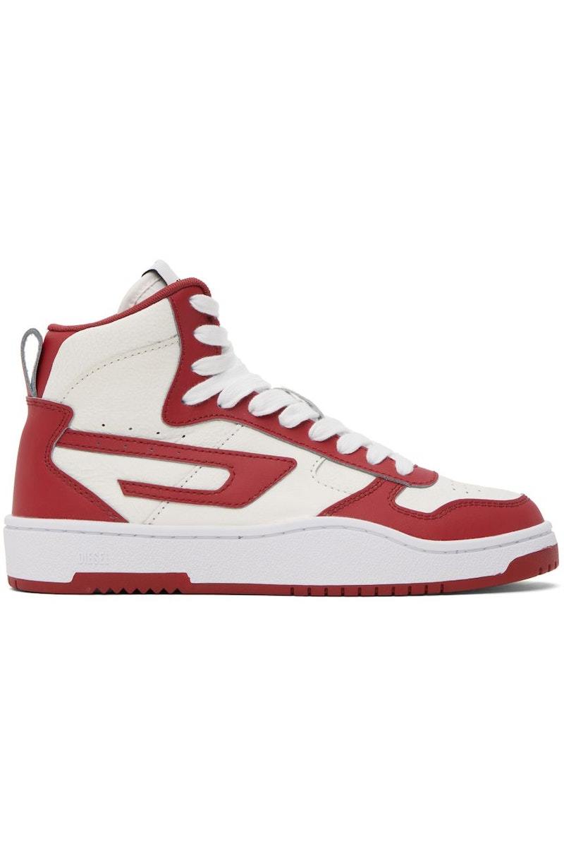 Diesel White & Red S-Ukiyo V2 Mid Sneakers | Garmentory