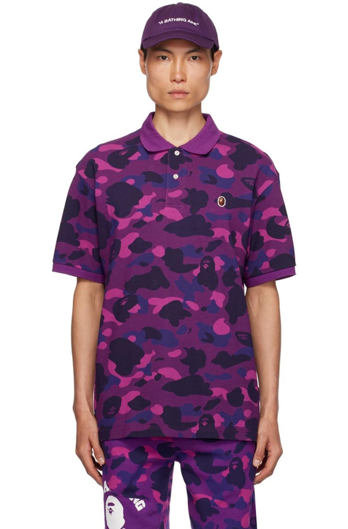 BAPE Purple Camo Ape Head One Point Polo Garmentory