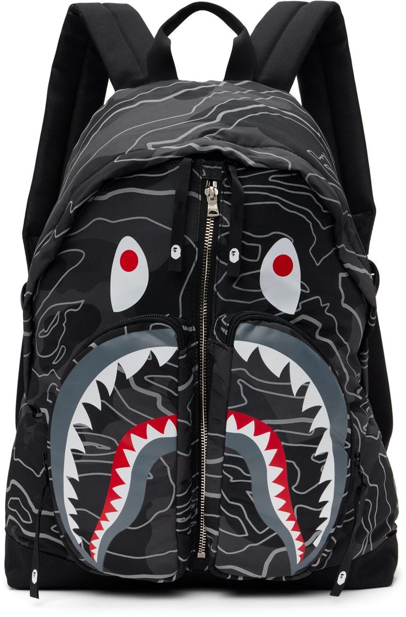 BAPE Black Layered Line Camo Shark Backpack on Garmentory