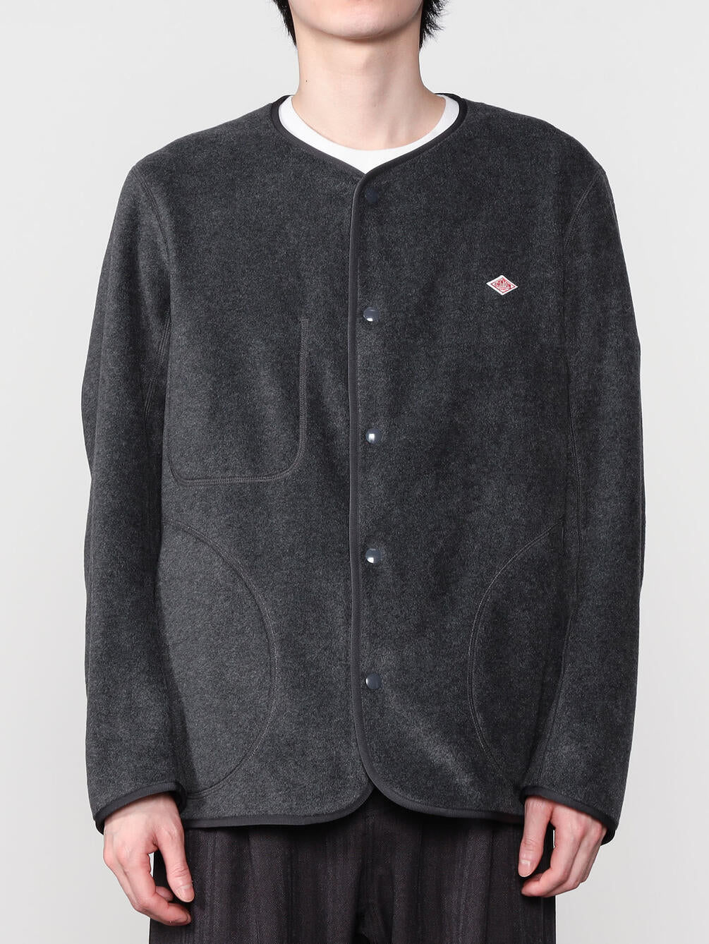 25% off] Danton Men's Collarless Fleece Jacket - Charcoal Grey