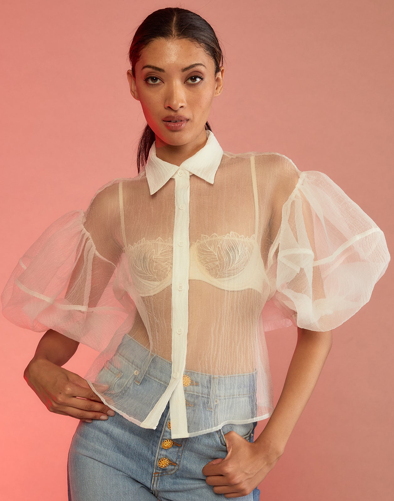 Sheer White Blouse With Tube Inner