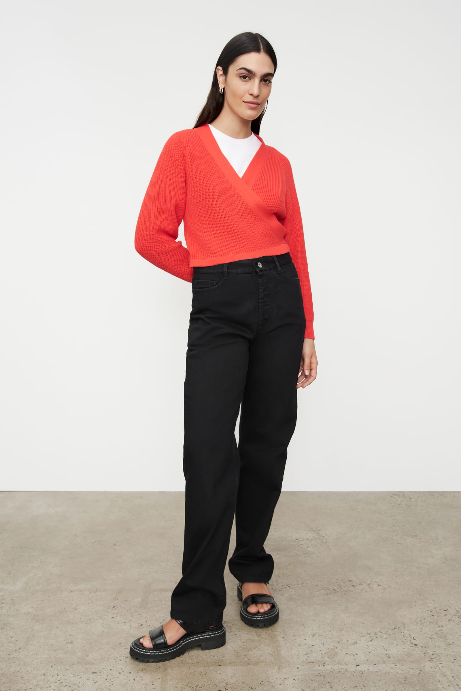 Kowtow Composure Cardigan Neon Red Garmentory