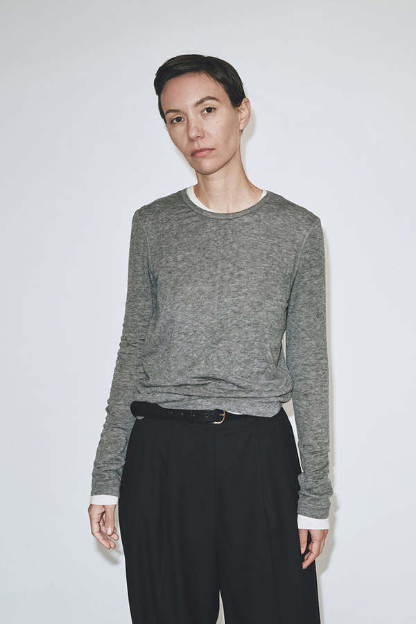 Mijeong Park WOOL TENCEL CREW NECK TOP - HEATHER GREY Mijeong Park WOOL TENCEL CREW NECK TOP - HEATHER GREY