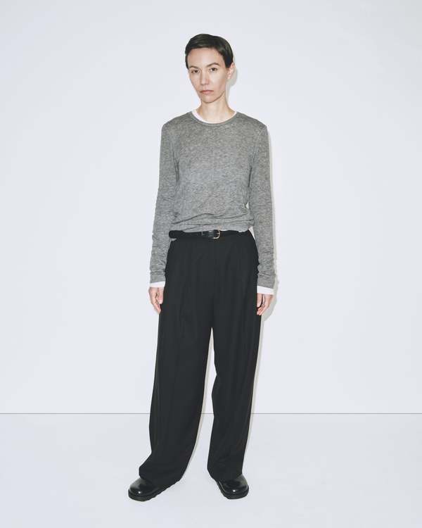 Mijeong Park WOOL TENCEL CREW NECK TOP - HEATHER GREY