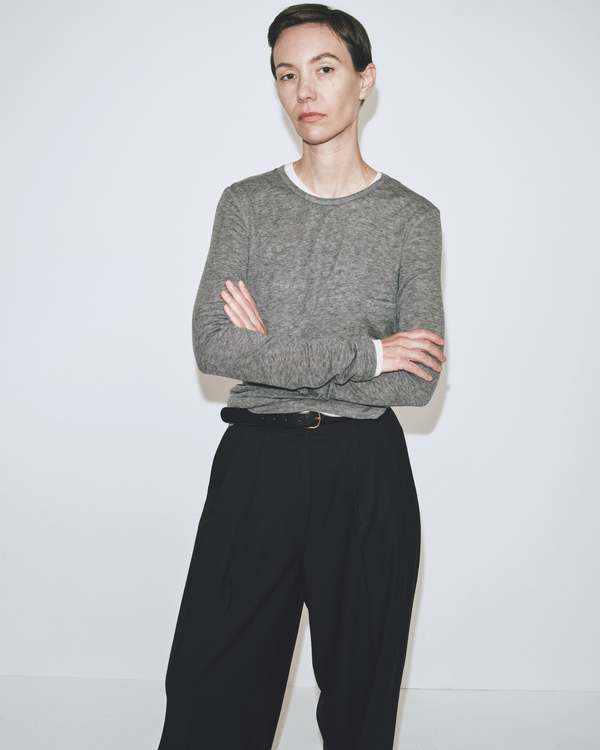 Mijeong Park WOOL TENCEL CREW NECK TOP - HEATHER GREY