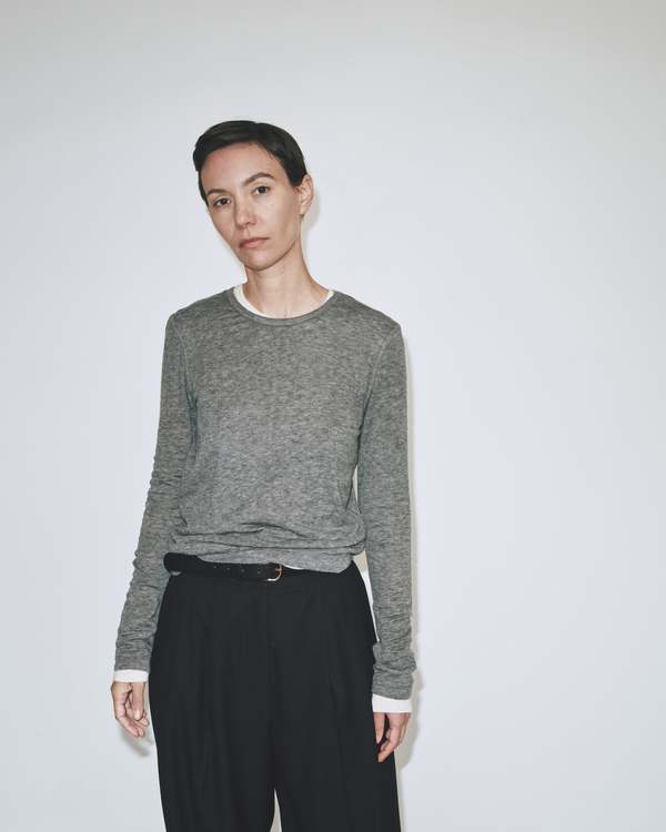 Mijeong Park WOOL TENCEL CREW NECK TOP - HEATHER GREY