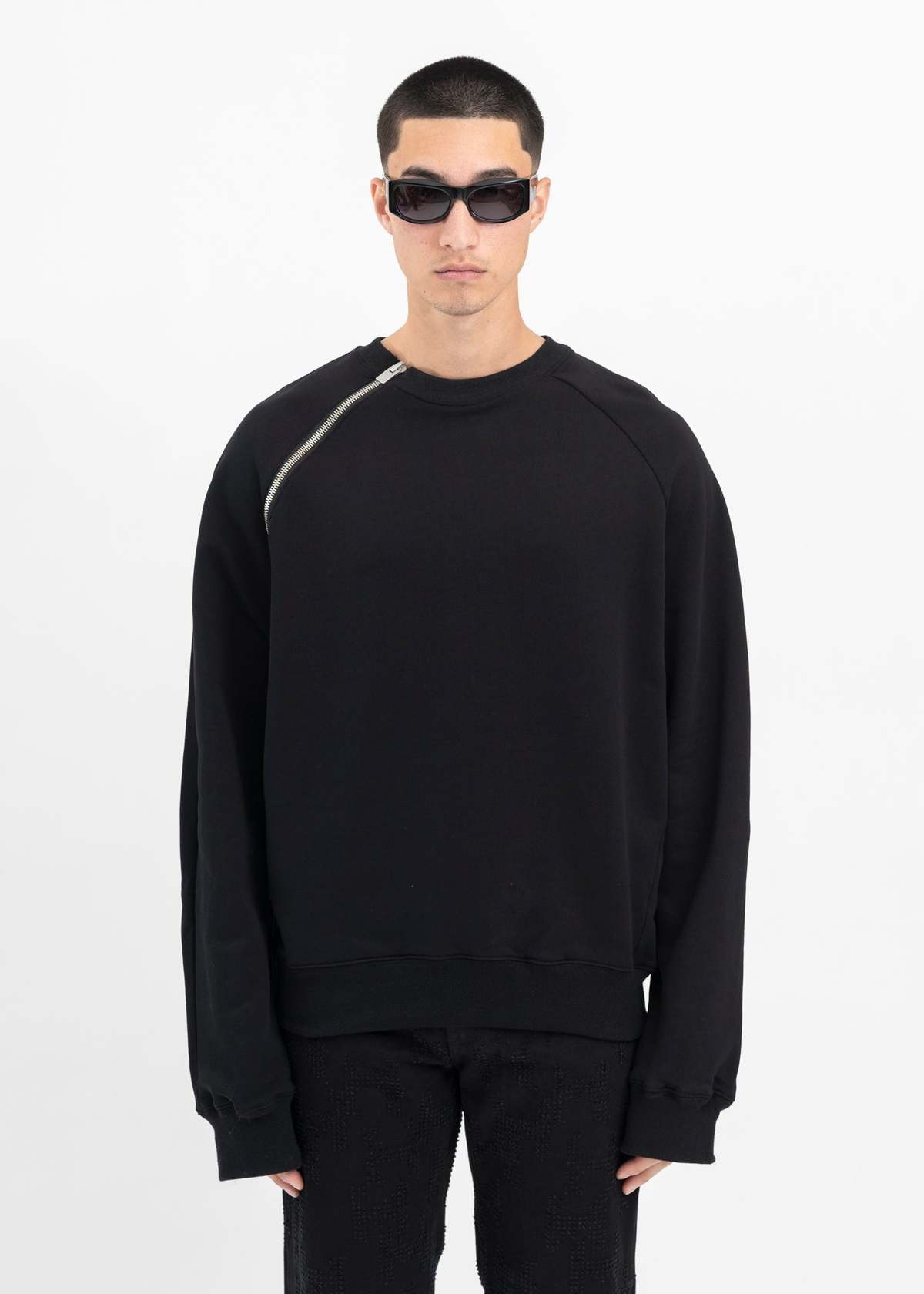 トップス HELIOT EMIL DOUBLE ZIP CREWNECK 21aw Heliot Emil Sequence Zip Crewneck - Black | Garmentory