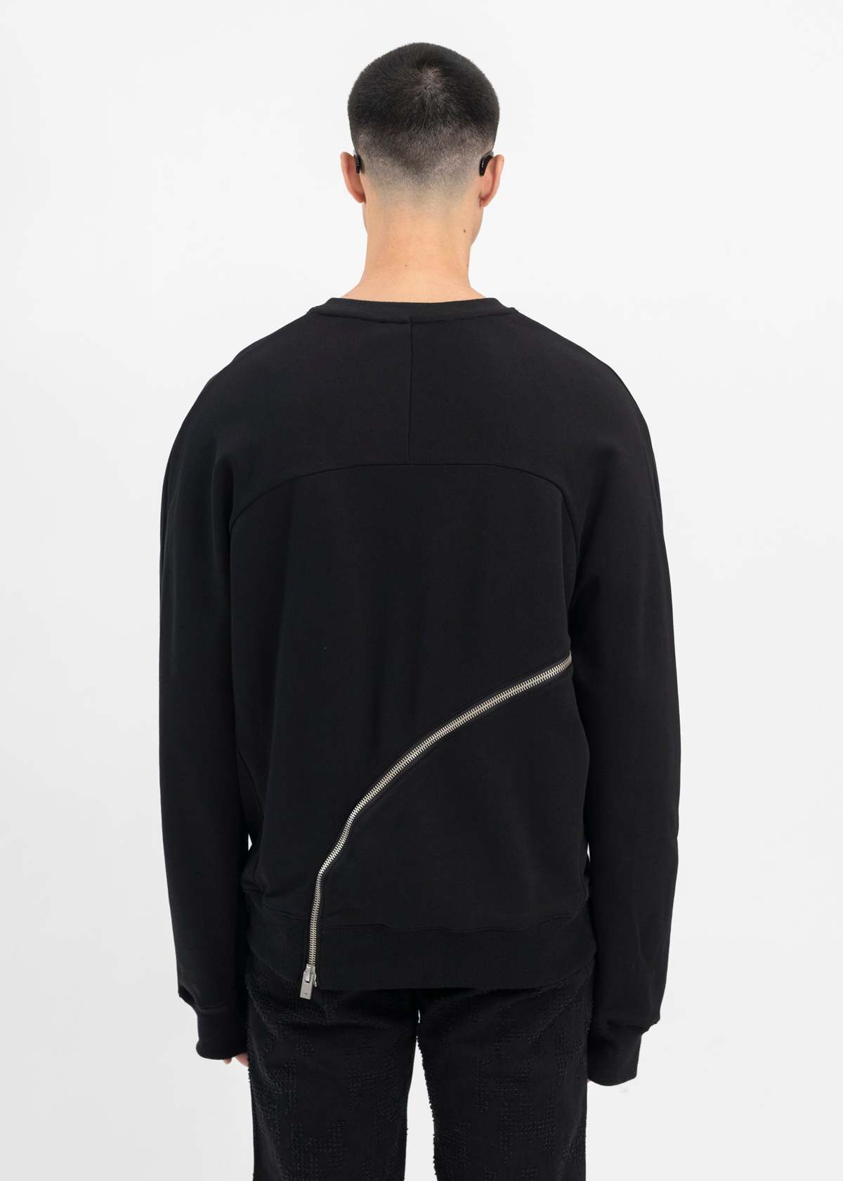 Heliot Emil Sequence Zip Crewneck - Black | Garmentory