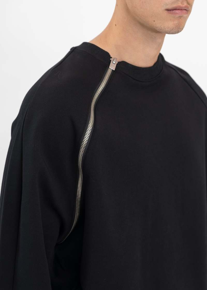 Heliot Emil Sequence Zip Crewneck - Black | Garmentory