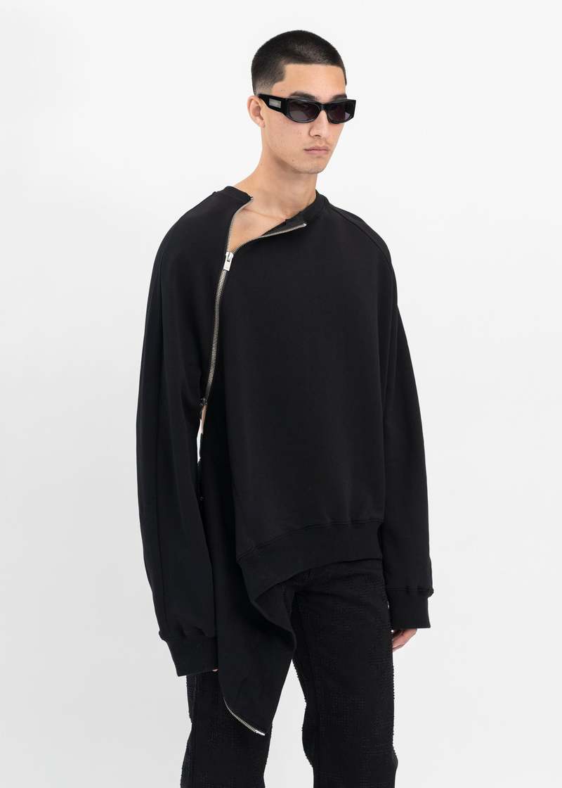 Heliot Emil Sequence Zip Crewneck - Black | Garmentory
