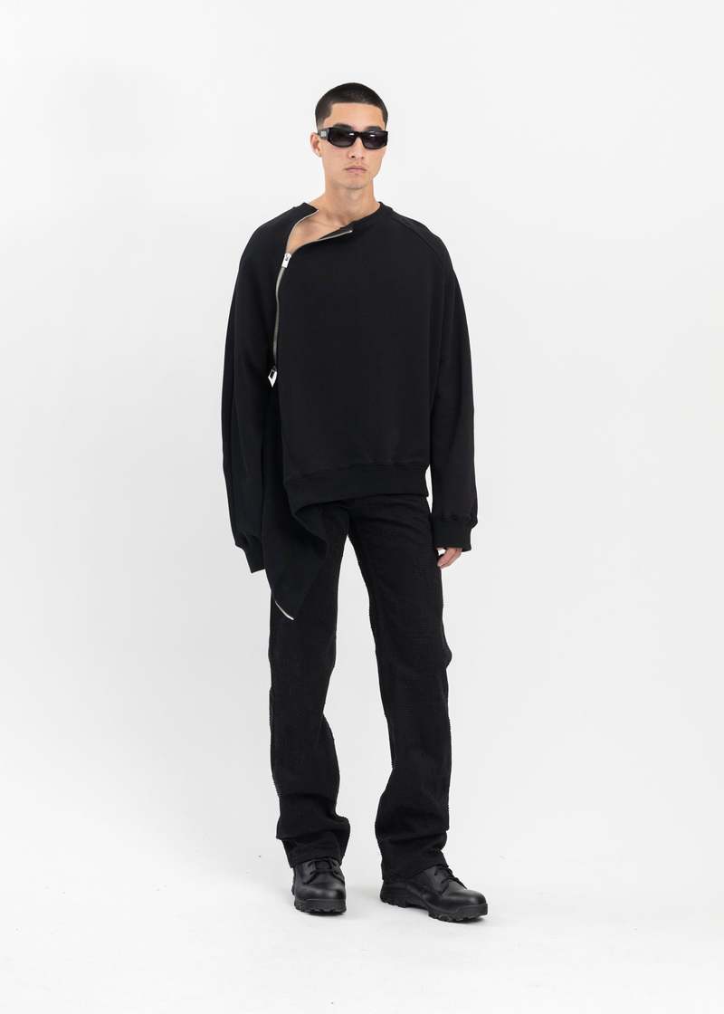 Heliot Emil Sequence Zip Crewneck - Black | Garmentory
