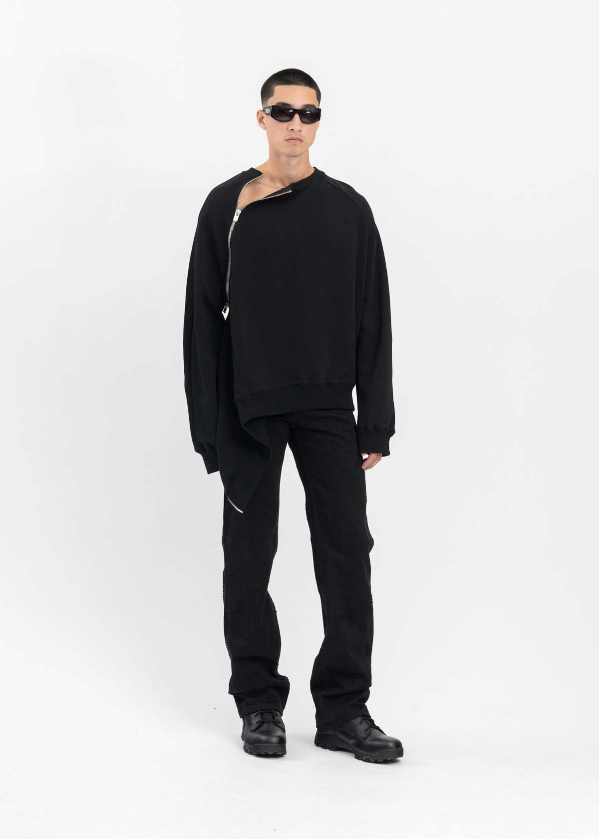 Heliot Emil Sequence Zip Crewneck - Black | Garmentory