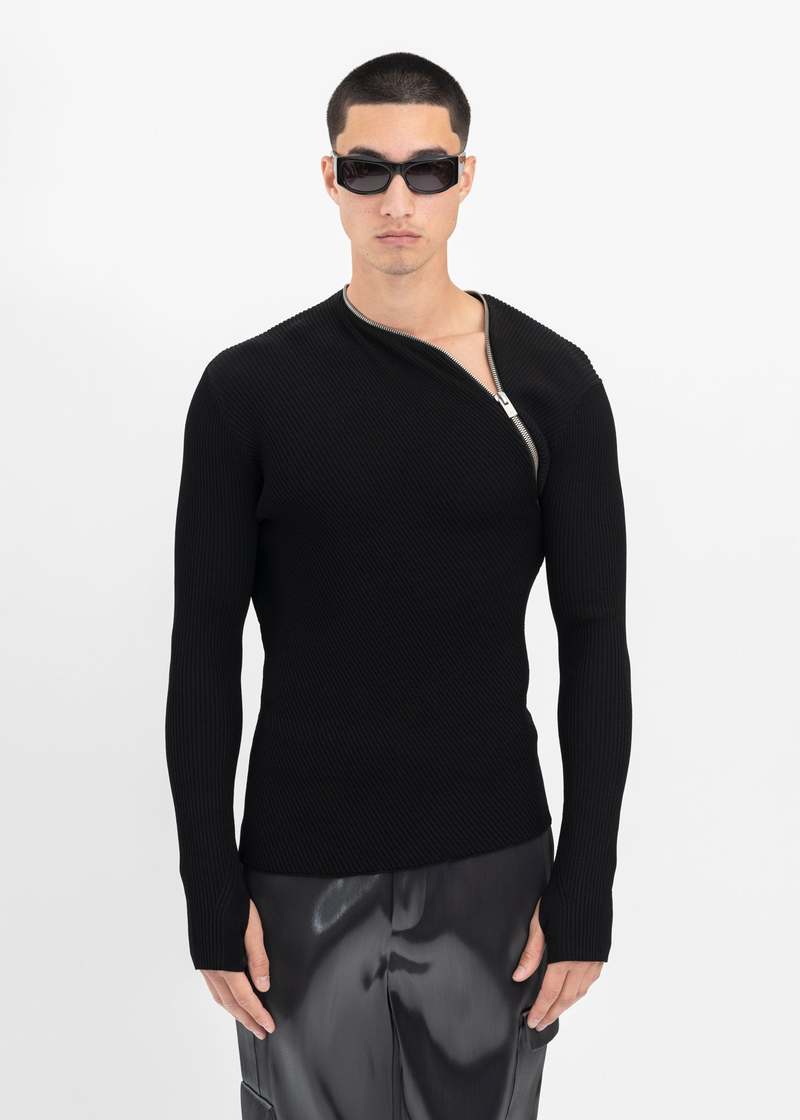 Heliot Emil Tied Zip Knit - Black | Garmentory