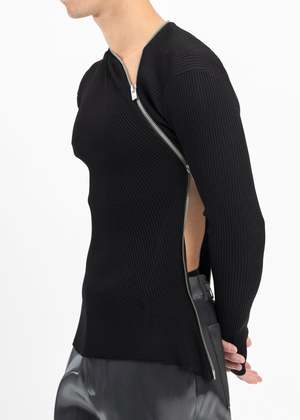 Heliot Emil Tied Zip Knit - Black | Garmentory