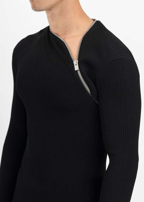 Heliot Emil Tied Zip Knit - Black | Garmentory