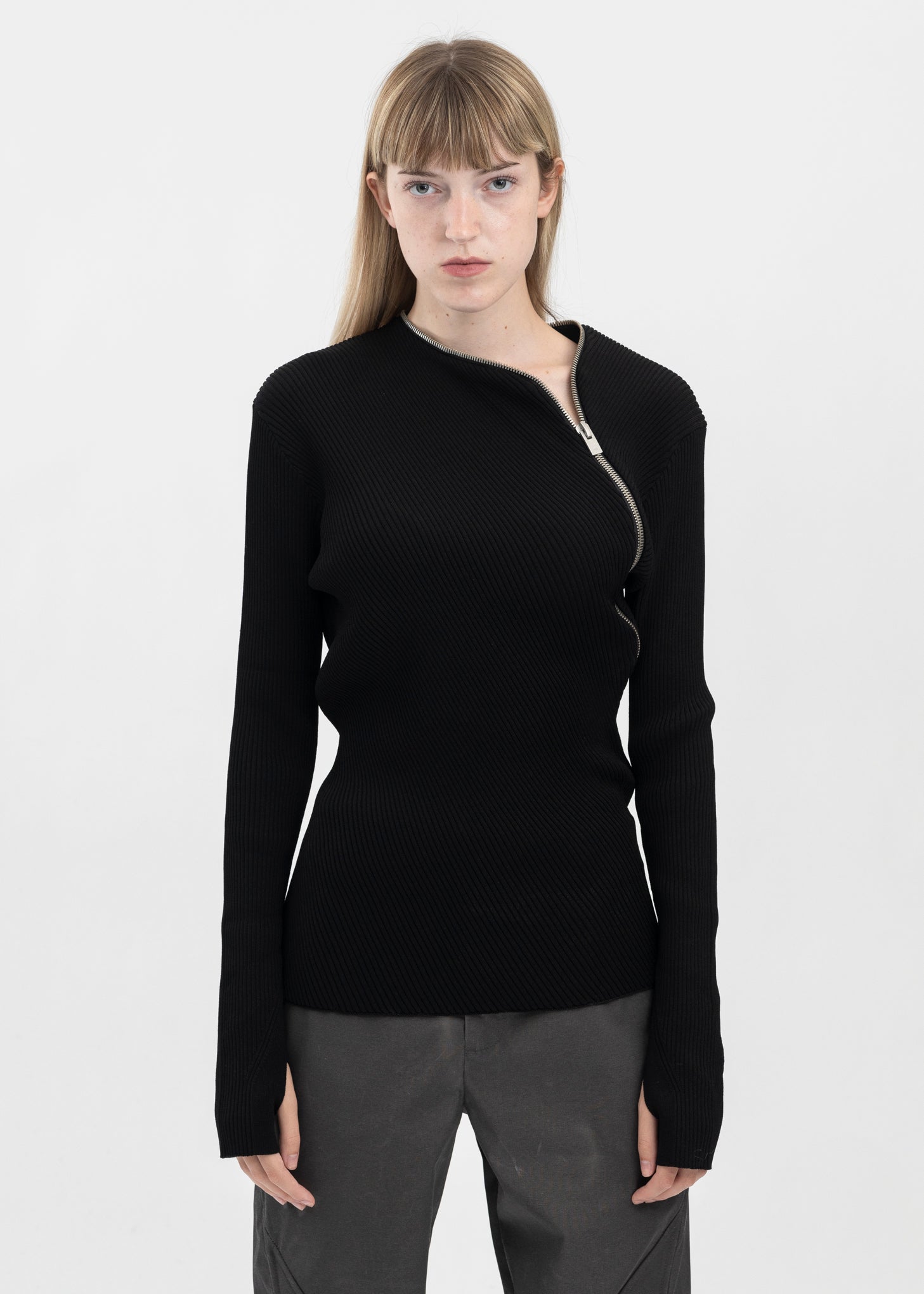 Heliot Emil Tied Zip Knit - Black | Garmentory