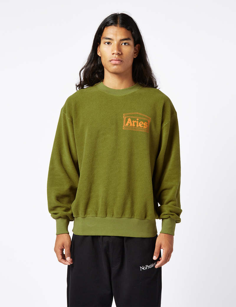 Aries スウェット M Aries Reverse Fleece Temple Sweatshirt - Olive Green | Garmentory