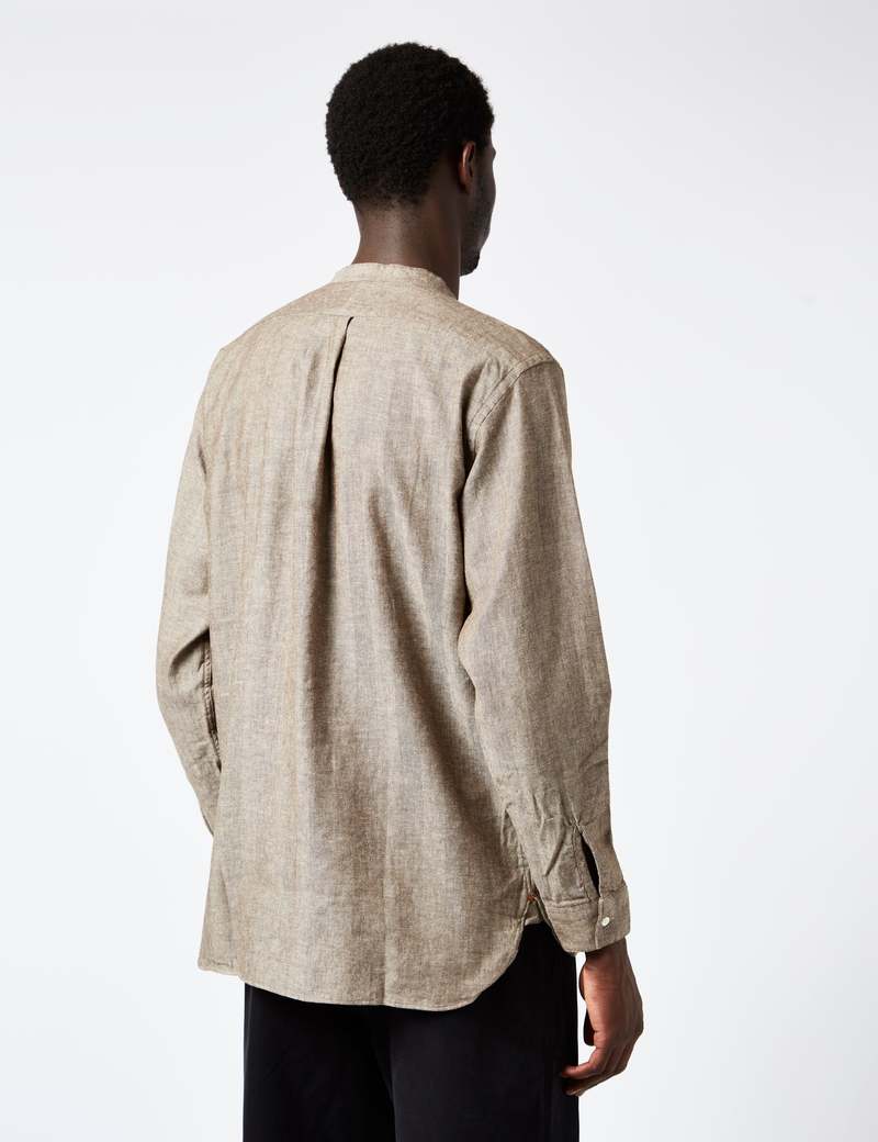 シャツ BEAMS PLUS Band Collar Pullover Beams Plus Band Collar Pullover Shirt - Brown | Garmentory